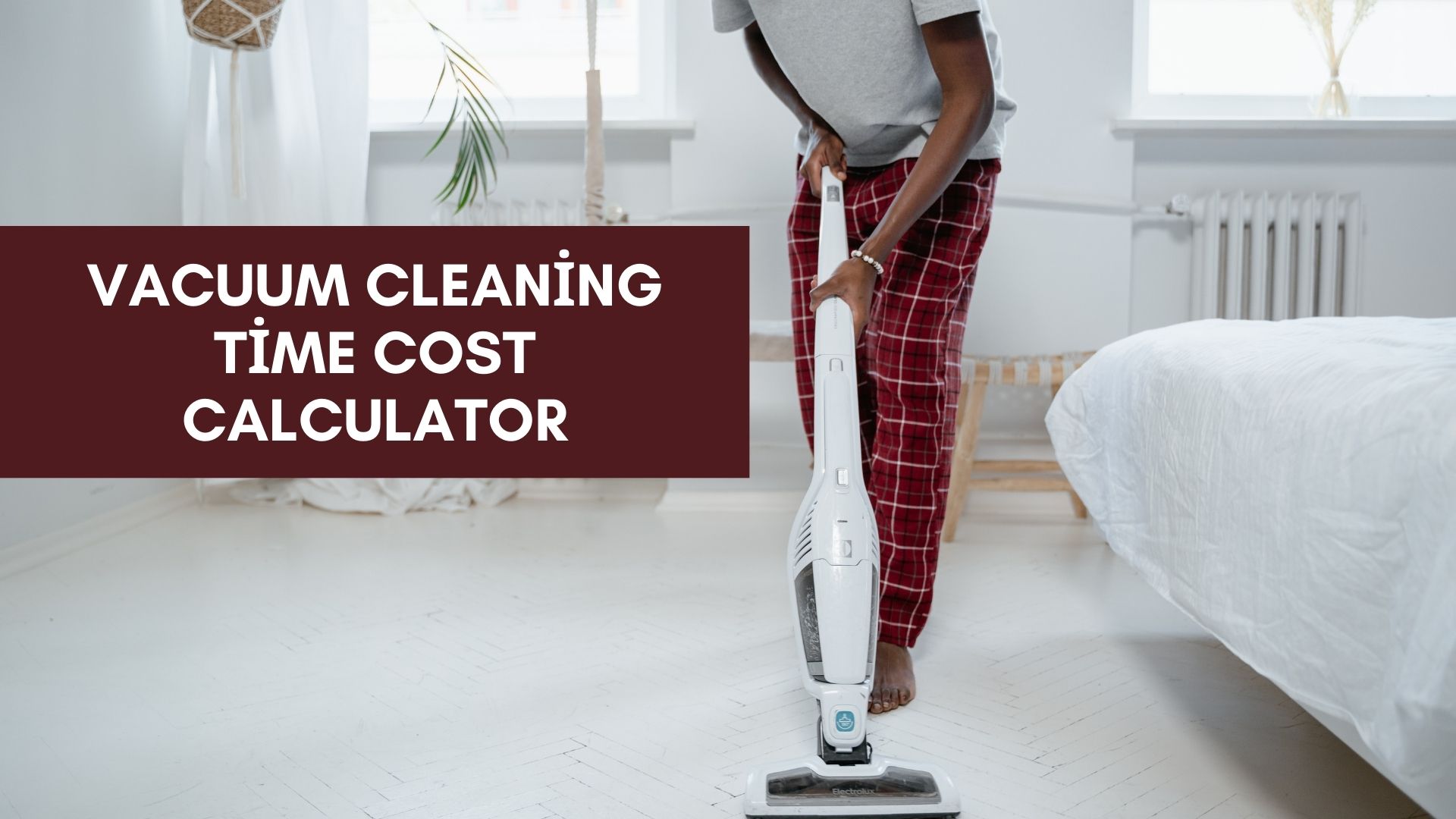 Person vacuuming a living room with a modern vacuum cleaner