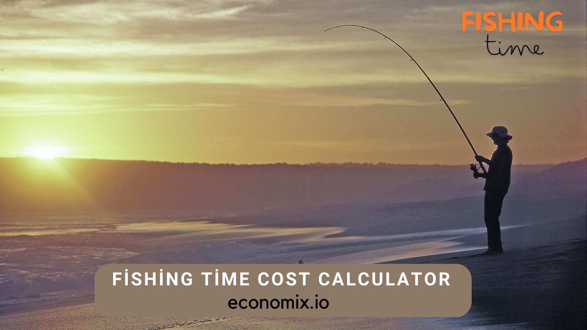 An angler fishing at a serene lake, tracking their time using the Fishing Time Cost Calculator