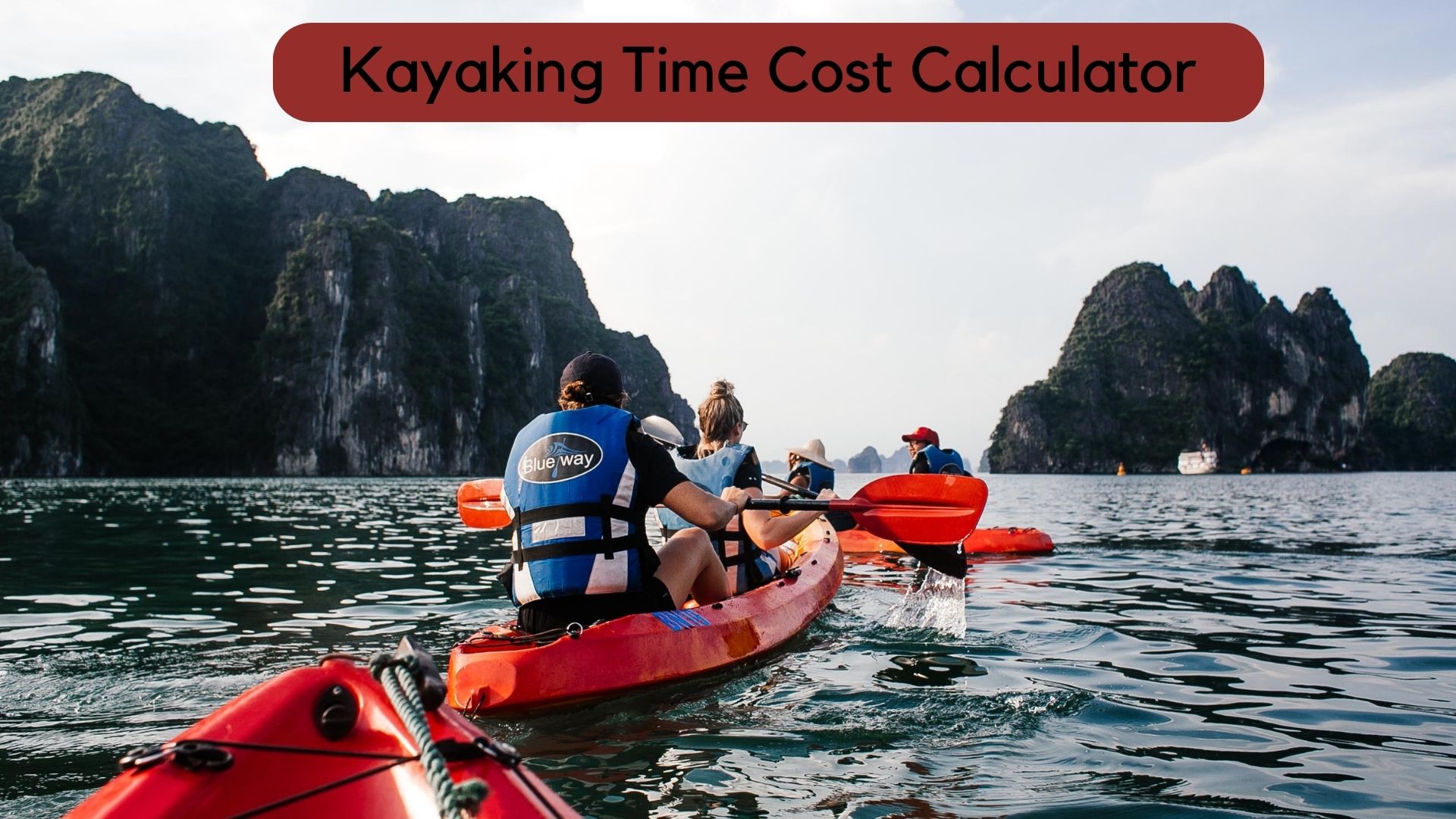 A kayaker paddling through a serene river, visualizing time management using the Kayaking Time Cost Calculator