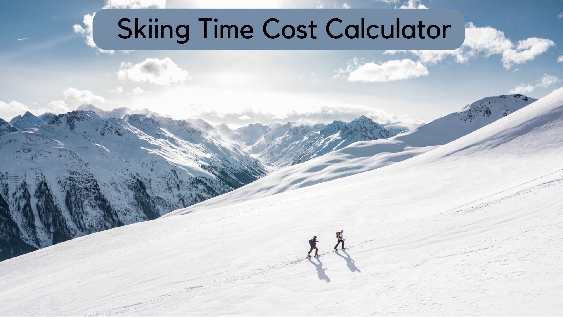 A skier descending a snowy mountain, planning their time using the Skiing Time Cost Calculator