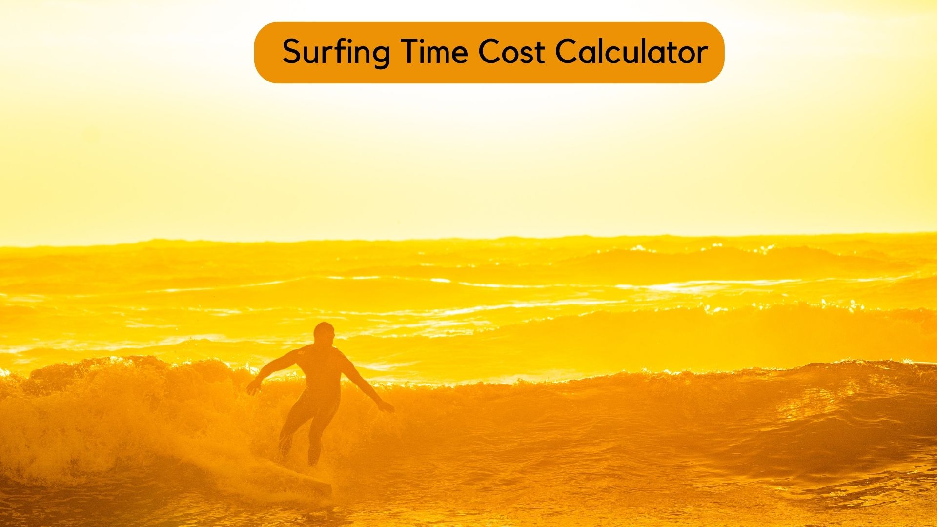 A surfer riding a perfect wave, managing time using the Surfing Time Cost Calculator