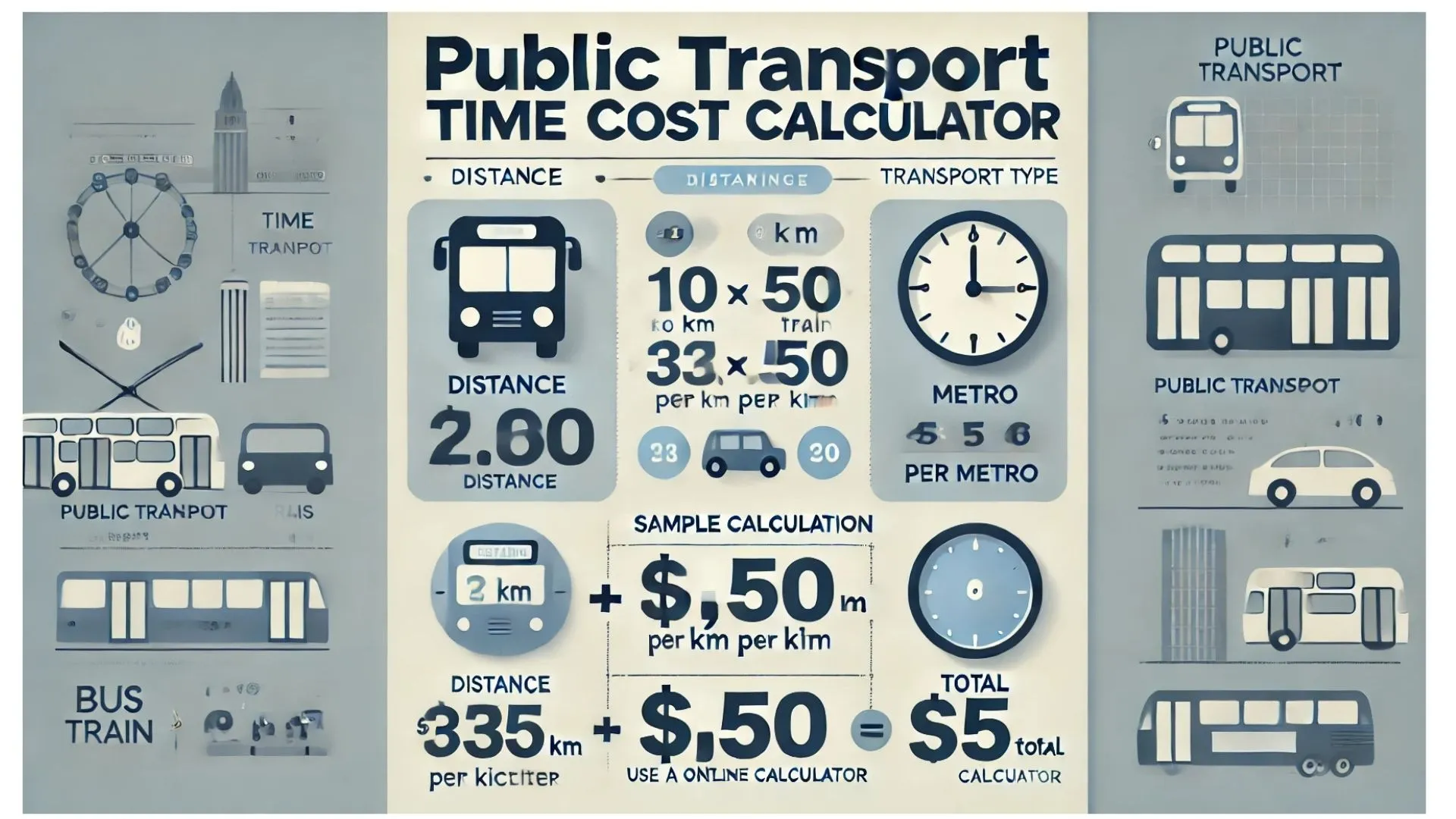 Public Transport Time Cost Calculator 2 - An infographic demonstrating transport types and cost calculation.